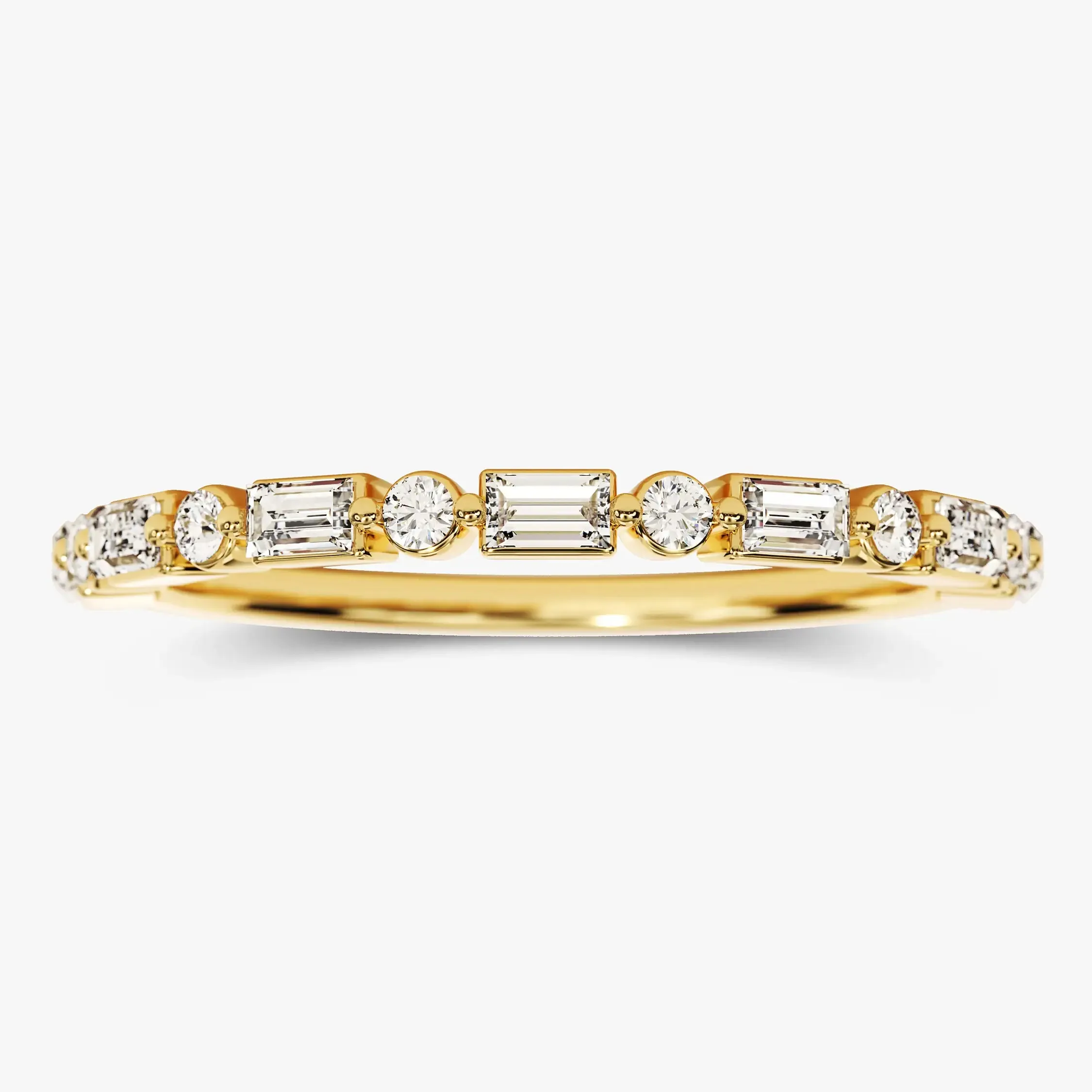 Baguette dan potongan bulat berlian tumbuh di laboratorium 14K emas padat Half-keabadian Lab tumbuh berlian emas cincin Baguette untuk wanita
