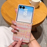Funda Plegable para Teléfono con Textura de Tweed a la Moda, Color Arcoíris, con Pulsera de Perlas, Carcasa Protectora Anticaídas y Antigolpes de PC