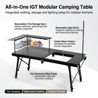 Table de camping pliante légère en aluminium IGT avec support lumineux, étagère à 2 niveaux, hauteur réglable, portable pour extérieur, pique-nique et barbecue
