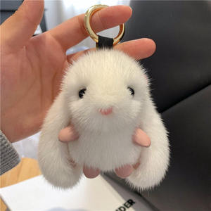 Porte-clés Lapin en Peluche Mignon avec Pompon en Vraie Fourrure, Breloque pour Sac, Clé de Voiture, Cadeau - Product Image 5