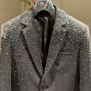 Blazer de <span class=keywords><strong>Hombre</strong></span> Personalizado con Pedrería de Alta Gama, Cuello de Solapa, Corte Regular, para Primavera y Otoño - Product Image 4