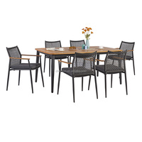 Ensemble de salle à manger de luxe avec chaises tressées et table en aluminium pour 6 personnes