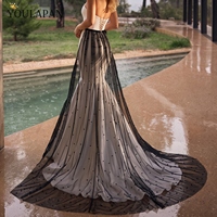 YouLaPan Jupe de superposition moderne noire ornée de perles pour robe de mariée, traîne de mariée longue pour soirée romantique