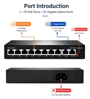Switch PoE 8 ports 10/100M avec 2 ports Uplink Gigabit 1000Mbps, Hub Réseau Ethernet 120W Haute Puissance, Portée 250m pour Caméra IP CCTV