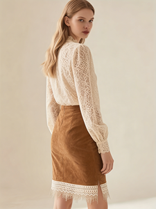 Jupe crayon en tricot effet daim caramel pour femme, séchage rapide, style vintage, longueur genou, chic intemporel, automne - Product Image 3