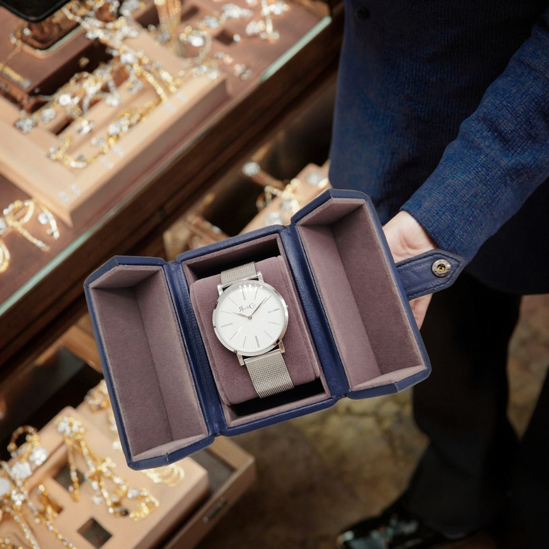 Flip Button Closure Leather Single Watch