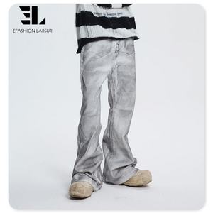 جينز دنيم للرجال بطباعة قذرة مطلية بالشمع مغلف بالشمع من مصنع لارسور جينز فضفاض جينز رجالي برقائق معدنية شمع لامع جينز رجالي - Product Image 2