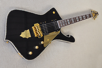 Black Unusual Shaped Electric Guitar Rosewood Fretboard Double Rock Bridge Gold Hardwares