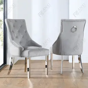 Fanxi fabrika yemek odası mobilyası toptan otel restoran sandalyeler modern yemek sandalyeleri gri kadife yemek sandalyeleri için İngiltere