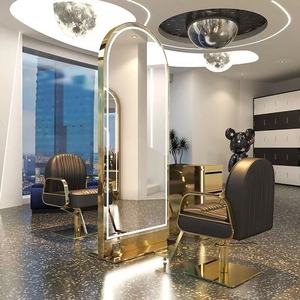Miroir de salon double face avec cadre en acier inoxydable doré, station de coiffage avec support mural - Product Image 1