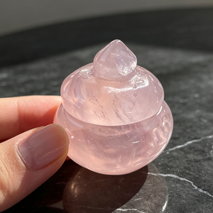 Tarro de cristal tallado con tapa de cuarzo rosa natural, contenedor de almacenamiento de cuarzo rosa para reliquias, cuentas de oración y pequeños tesoros decorativos - Product Image 1