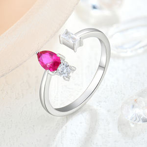 Bague ouverte de grand-mère plaquée en argent Sterling 925 pour femme, anneau réglable en Zircon rouge et blanc en forme de <span class=keywords><strong>goutte</strong></span> <span class=keywords><strong>d</strong></span>'<span class=keywords><strong>eau</strong></span> - Product Image 1