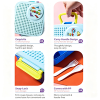 Boîte à bento en plastique pour enfants C6 grande capacité, conteneur de stockage alimentaire portable, boîte à lunch à 4 compartiments avec bol à soupe, motif dessin animé