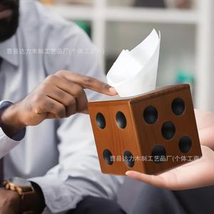 Dice Shaped <b>Wooden</b> Tissue Box Square Home Decorative Storage For <b>Desk</b> Use Handmade <b>Solid</b> Color 3 Layer Capacity - Product Image 2