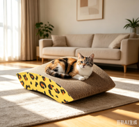 Griffoir pour chat pliable et réutilisable à 2 niveaux, écologique, durable, luxueux, moderne, en carton ondulé et lin, pour Halloween