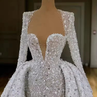 Arrivée Cristaux Scintillants Perles Robe De Mariée Avec Train Amovible Robe De Mariée Lsbh27