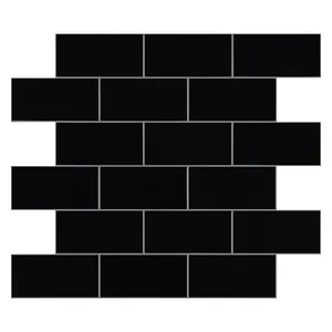 佛山カスタムファクトリーブラックモダン長方形自己粘着モザイクタイルキッチンとバスルームの壁タイル