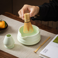 Ensemble Matcha avec support à cuillère en bambou moderne, support à bol en céramique, vaisselle japonaise, 16 pièces, personnalisé, bisque de luxe, haut de gamme