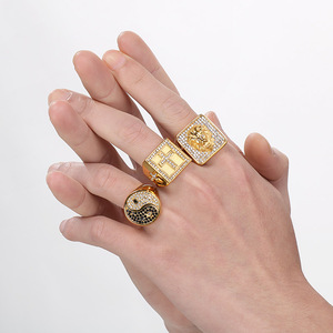 Sư Tử Đầu Dấu Hiệu Vòng Thép Không Gỉ Con Dấu Vuông Với Cross & Yin Yang Đầy Đủ Cắt Kim Cương Người Đàn Ông Của Tuyên Bố Nhẫn Cho Hip Hop - Product Image 3