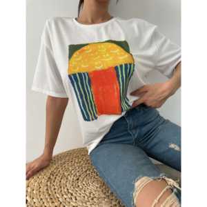 T-shirt basique imprimé pour femme, 100% coton jersey, respirant, manches régulières - Product Image 5