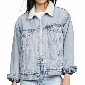 Chaqueta vaquera de manga larga con cuello vuelto y aspecto informal transpirable con logotipo personalizado de alta calidad, nueva y elegante chaqueta vaquera con bolsillo lateral para mujer - Product Image 1