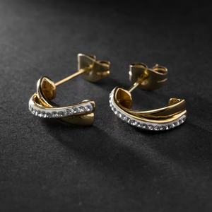 Pendientes con Diseño de Cruz y Cristales, Joyería de Acero Inoxidable con Baño de Oro PVD para Mujer, Fábrica China - Product Image 1