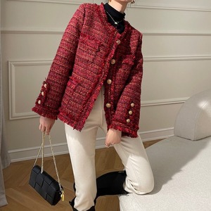 Fashion Christmas Red <strong>White</strong> Eiderdown Down <strong>Jacket</strong> Women's Winter 2022 New Loose Coat French <strong>Tweed</strong> Sweet <strong>Jacket</strong> - Product Image 3
