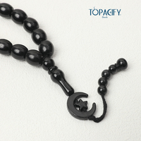 Vente chaude Indonésie Turquoise Chapelet perles Coupe ovale 33 collier de jade naturel avec gland de lune pour musulman religieux
