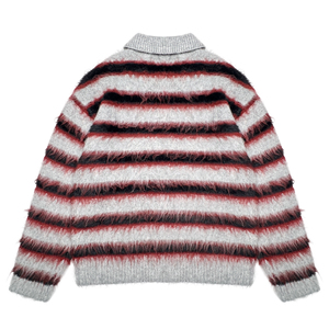 Áo len mohair dệt kim sọc cổ polo tay dài mùa đông mềm mại, thiết kế logo tùy chỉnh OEM ODM dành cho nam - Product Image 4