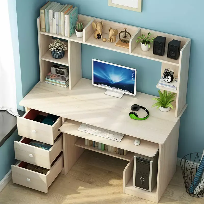 Study Room Customization Large Space Free Standing Floor Bookcase Shelf With Computer Table