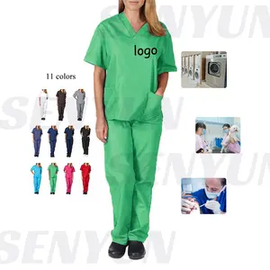 Custom LOGO 2 Piece Set Vintage Laundry Nurse Scrubs De Manga Corta Plus Size 2XL Plain Medical Women Hospital Uniforms