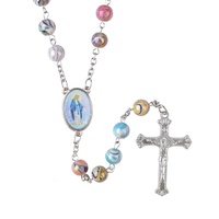 Collier chapelet coeur marie avec pendentif croix catholique colliers de perles acryliques colorés pour enfants bijoux en alliage pour la prière