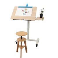 Bureau d'étude mobile en bois à hauteur réglable, table de dessin, table de peinture, bureau d'ordinateur, poste de travail à domicile avec plateau rabattable