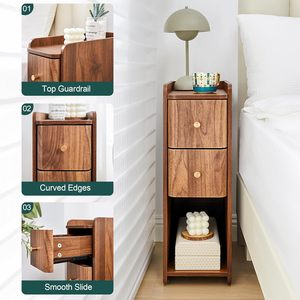 Set of 2 Narrow Wooden Nightstands, Slim 2-Drawer <strong>Bedside</strong> <strong>Tables</strong>, Mid Century Modern <strong>Skinny</strong> Side <strong>Tables</strong> for Bedroom Living Room - Product Image 6