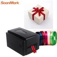 Mesin Printer Label Transfer Termal 203dpi dengan Pemotong Otomatis, Mesin Pencetak Pita Kain Satin untuk Toko Bunga, Toko Kue, Pernikahan