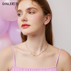 Collar de cuentas coloridas Dinle, gargantilla con colgante de corona para mujer, joyería de fiesta, estilo ligero de lujo para primavera - Product Image 2