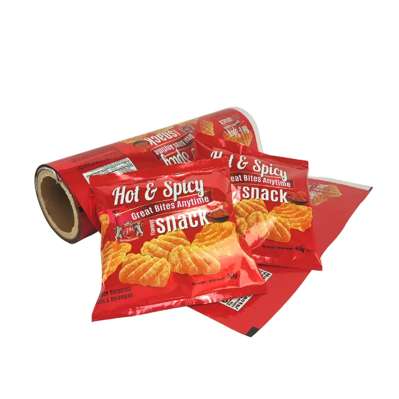 Rollo de película de papel de aluminio personalizado, bolsas de plástico con sello térmico para alimentos y patatas fritas, embalaje para chips Snark