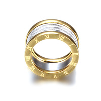 Bague en acier inoxydable plaqué or noir 11 mm, forme géométrique bicolore avec chiffres romains pour homme, bijou classique, cadeau