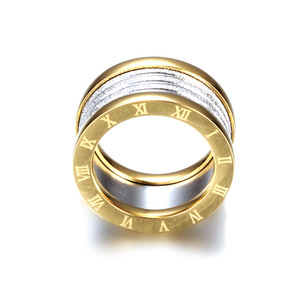 Stainless Steel 11mm Two Tone Cable <b>Ring</b> With Roman Numerals For Men Gift Jewelry - Product Image 5