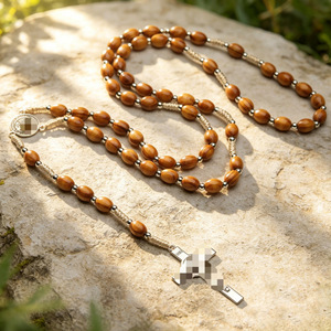 <span class=keywords><strong>Rosario</strong></span> Católico, Cuentas de Madera de 10-8mm, 59 Piezas, <span class=keywords><strong>Rosario</strong></span> Bautismal de la Virgen María, Cuentas de Oración Religiosas con Cruz - Product Image 3