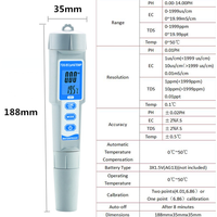 Moniteur de qualité de l'eau PH-3508, testeur numérique portable 4 en 1, TDS, EC, température, pH-mètre avec rétroéclairage pour l'eau potable