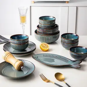 Manufacturers Direct Sale Nordic Creative Kiln Glaze Retro Vintage Ceramic Tableware American Gift Dishes Dinnerware Sets