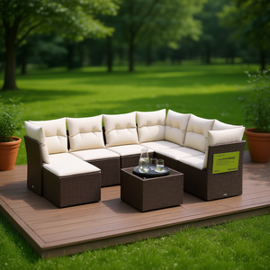 Conjunto de Sofá de Jardín de Ratán Marrón con Cojines de Espuma de Alta Densidad, Muebles de Exterior de Diseño Contemporáneo, Resistentes al Agua y a los Rayos UV, de PE - Product Image 2