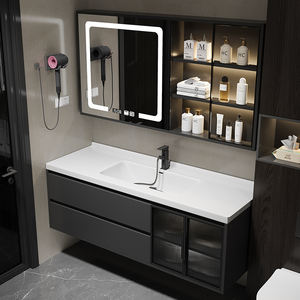Modern Double-Basin MDF <b>Bathroom</b> <b>Cabinet</b> Set <b>with</b> Integrated LED Smart <b>Mirror</b> <b>and</b> Moisture-Proof Structure - Product Image 3