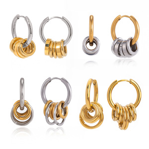 Pendientes de aro de acero inoxidable con diseño geométrico en tono dorado y plateado, joyería de moda para mujer - Product Image 5