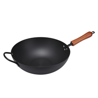 Poêle Wok 34 cm en Acier Carbone 2 mm Pré-Nitridé Pré-assaisonné Facile à Nettoyer Compatible Gaz et Induction Style Américain Multi-usages