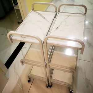 Chariot de salon de coiffure en or blanc de luxe, chariot à outils portable moderne de haute qualité à 3 niveaux avec roues - Product Image 6