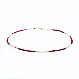 売れ筋18Kピュアゴールドネイチャールビー淡水パールネックレスジュエリービーズネックレスチョーカー女性用ネックレス - Product Image 1