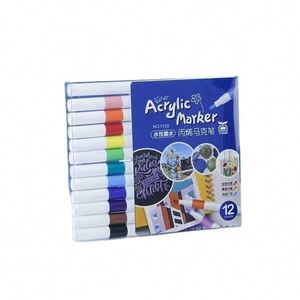 Nouveaux marqueurs de peinture acrylique à base d'eau, 12 couleurs, pointe moyenne, pour verre, pierre et sac - Product Image 1