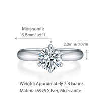 Bague de mariage classique à six griffes en moissanite unique pour femme, anneaux simples en moissanite argent 925, bague de fiançailles fermée en or